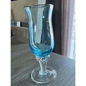 Vintage MCM Cordial Aperitif Blue Glass Crystal With Clear Stem 4” T X 1.5 W EUC